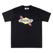 Front view of the Sp5der The Spot Tee in black, featuring a bold graphic logo design on high-quality cotton fabric.