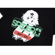 Close up of the Sp5der Reunion 555 T-shirt featuring the iconic Sp5der branding and SP-55 graphic logo detail.