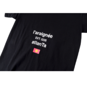 Black Sp5der L'Araignee T-Shirt featuring bold front graphic print with L'Araignee, EXT. 5235, and atlanTa text.