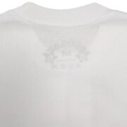 Close-up view of the inner collar and label area on the crisp white Sp5der OG Web T-shirt streetwear apparel.
