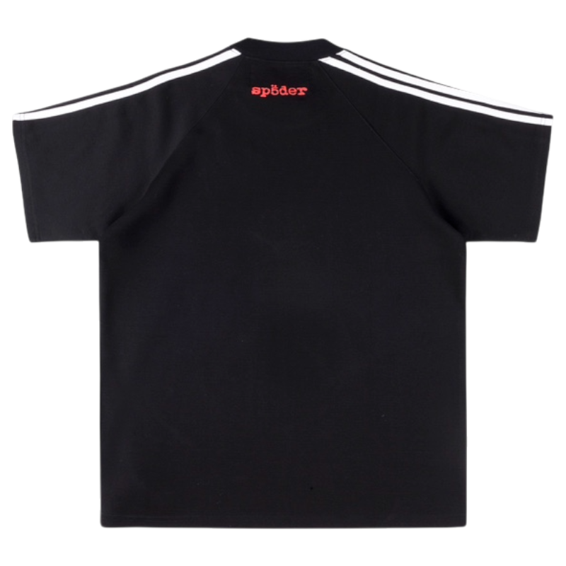 Back view of the Black 5EX Top Sp5der featuring a sleek black design, white shoulder stripes, and red Sp5der branding.