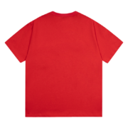 Back view of the red SP5DER Web Print Gothic Punk T-Shirt, a solid red statement piece with a rebellious aesthetic.