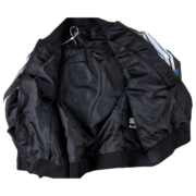 Interior view of the premium black Sp5der Satin Bomber Jacket showcasing its quality lining and construction.