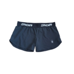 Front view of the Sp5der unisex Vista running shorts in black, featuring a branded waistband and small spider logo.