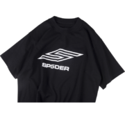 Front view of the black SP5DER Pro LW performance-inspired lightweight streetwear tee with a white logo graphic.