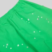 Sp5der Punk V2 Rhinestone Sweatpants 'Bright Green' close up