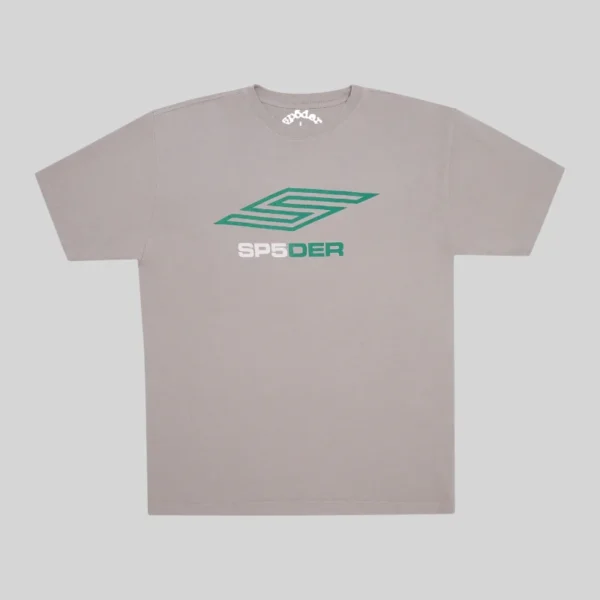 Front view of the Sp5der Pro LW Grey graphic tee, featuring the signature green and white chest logo on 100% cotton.