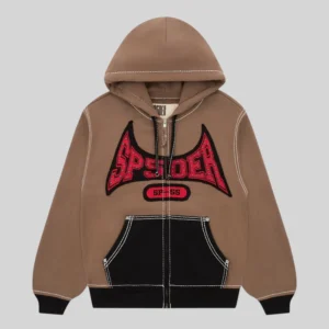 Sp5der T&F Zip Hoodie 'Brown' front view