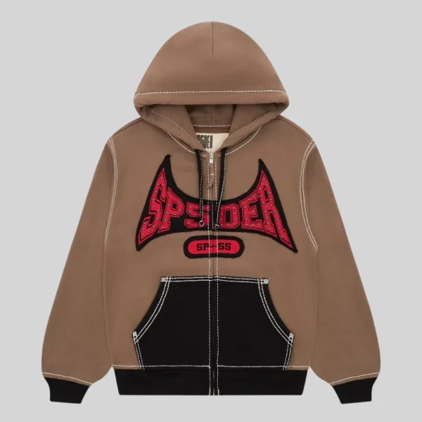 Sp5der T&F Zip Hoodie 'Brown' front view