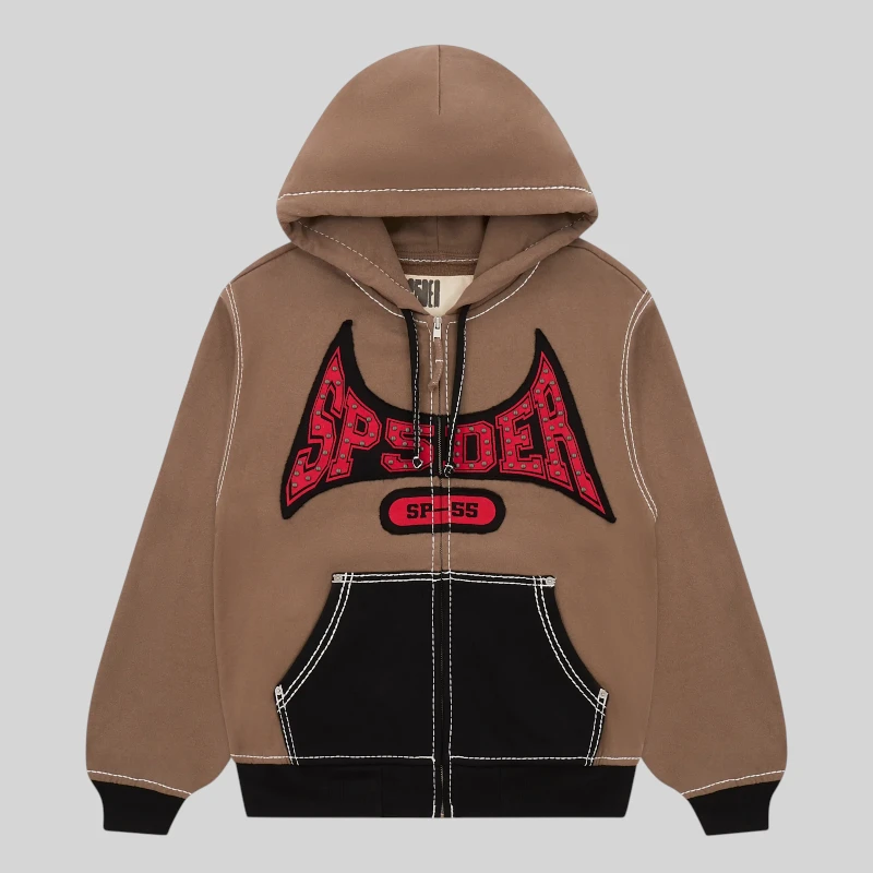 Sp5der T&F Zip Hoodie 'Brown' front view
