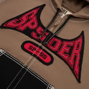 Sp5der T&F Zip Hoodie 'Brown' close up
