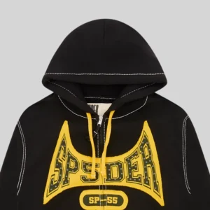 Sp5der T&F Zip Hoodie 'Black' close up