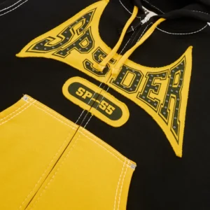Sp5der T&F Zip Hoodie 'Black' close up