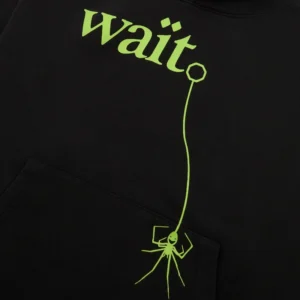 Sp5der Wait Hoodie 'Black' close up