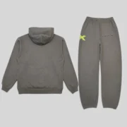 Back view of the Sp5der 5Ex Tracksuit in Slate Grey featuring heavy-duty 100% cotton fleece hoodie and sweatpants.