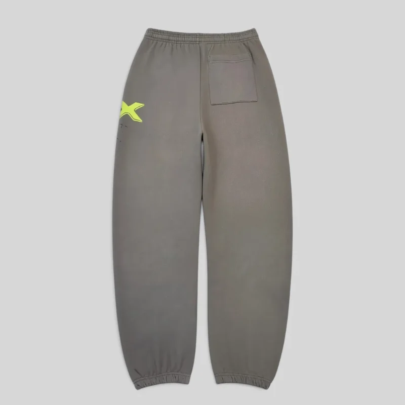 Back view of the premium Sp5der 5Ex Sweatpants in Slate Grey featuring signature logo graphics and 13oz cotton fleece.