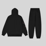 Back view of the Sp5der Angel Number Tracksuit in black featuring heavy cotton fleece and star print details.