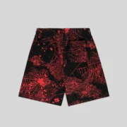 Back view of the Sp5der Aop Web V2 Sweatshort in black featuring an iconic red all-over spider web print design.