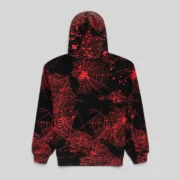 Back view of the Sp5der Aop Web V2 Zip Up Hoodie in black with a signature all-over red spider web graphic print design.