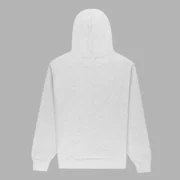 Back view of the heavyweight Heather Grey Sp5der Arach Hoodie crafted from premium 13oz 100% cotton fleece material.