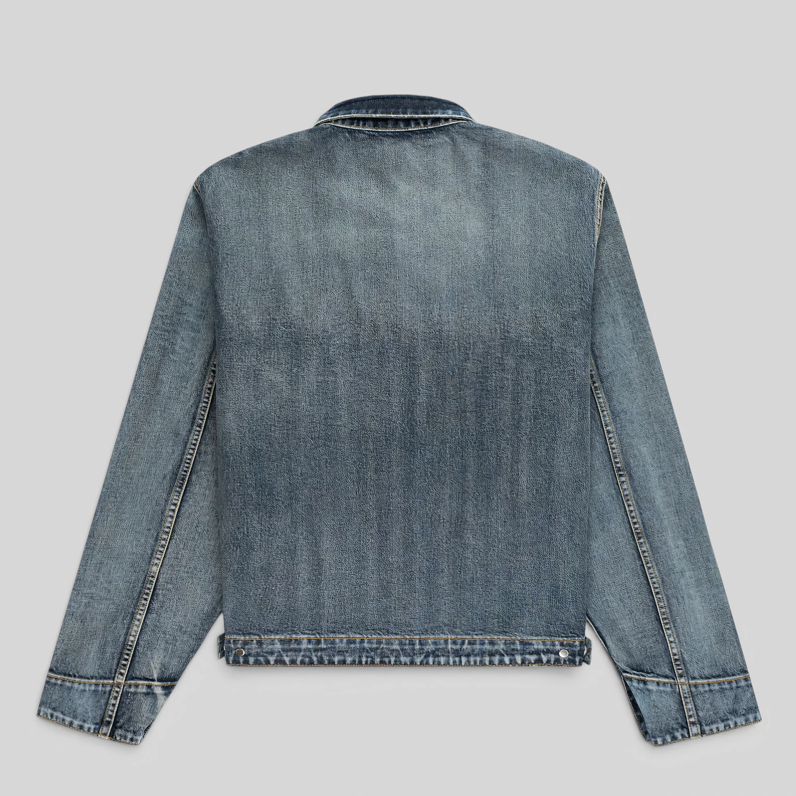 Back view of the Sp5der Denim Work Jacket in Light Blue Wash, featuring a heavyweight 13oz vintage denim construction.