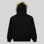 Back view of the Sp5der Garibaldi Zip Up in black featuring a premium faux fur hooded design and cotton fleece build.