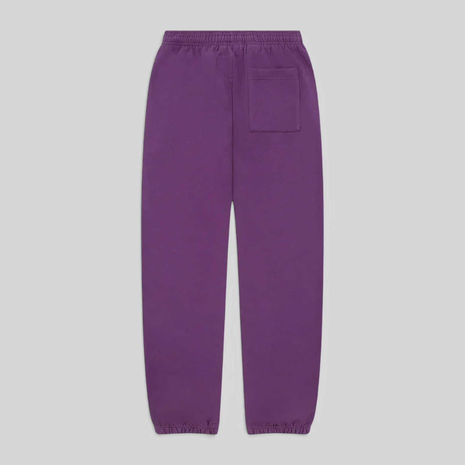 Back view of the Sp5der OG Web V2 Sweatpants in purple, featuring heavyweight 13oz cotton fleece streetwear design.