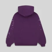 Back view of the Sp5der OG Web V2 Hoodie in purple featuring star graphic details on the sleeves and heavy fleece.