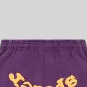 Close-up view of the elasticized waistband on the Purple Sp5der OG Web V2 heavyweight cotton fleece sweatpants.
