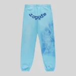 Back view of the Light Blue Sp5der OG Web V2 Spray Sweatpants made from 13oz premium cotton fleece with graphic print.