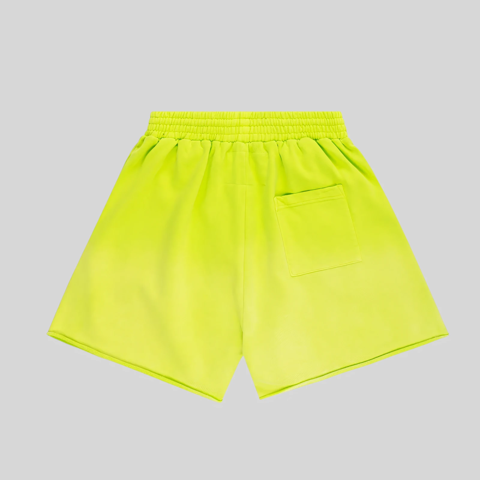 Back view of Sp5der OG Web V2 Gradient Sweatshorts in Acid Green made from 13oz heavy cotton brushed fleece fabric.