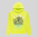 Sp5der OG Web V2 Gradient Hoodie in Acid Green featuring a signature front web graphic print for streetwear style.
