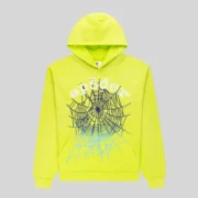 Sp5der OG Web V2 Gradient Hoodie in Acid Green featuring a signature front web graphic print for streetwear style.