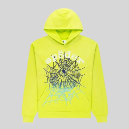 Sp5der OG Web V2 Gradient Hoodie in Acid Green featuring a signature front web graphic print for streetwear style.