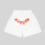 Sp5der OG Web V2 Gradient Sweatshorts in White featuring signature SP5DER graphic print on the front view
