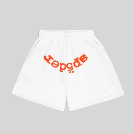Sp5der OG Web V2 Gradient Sweatshorts in White featuring signature SP5DER graphic print on the front view