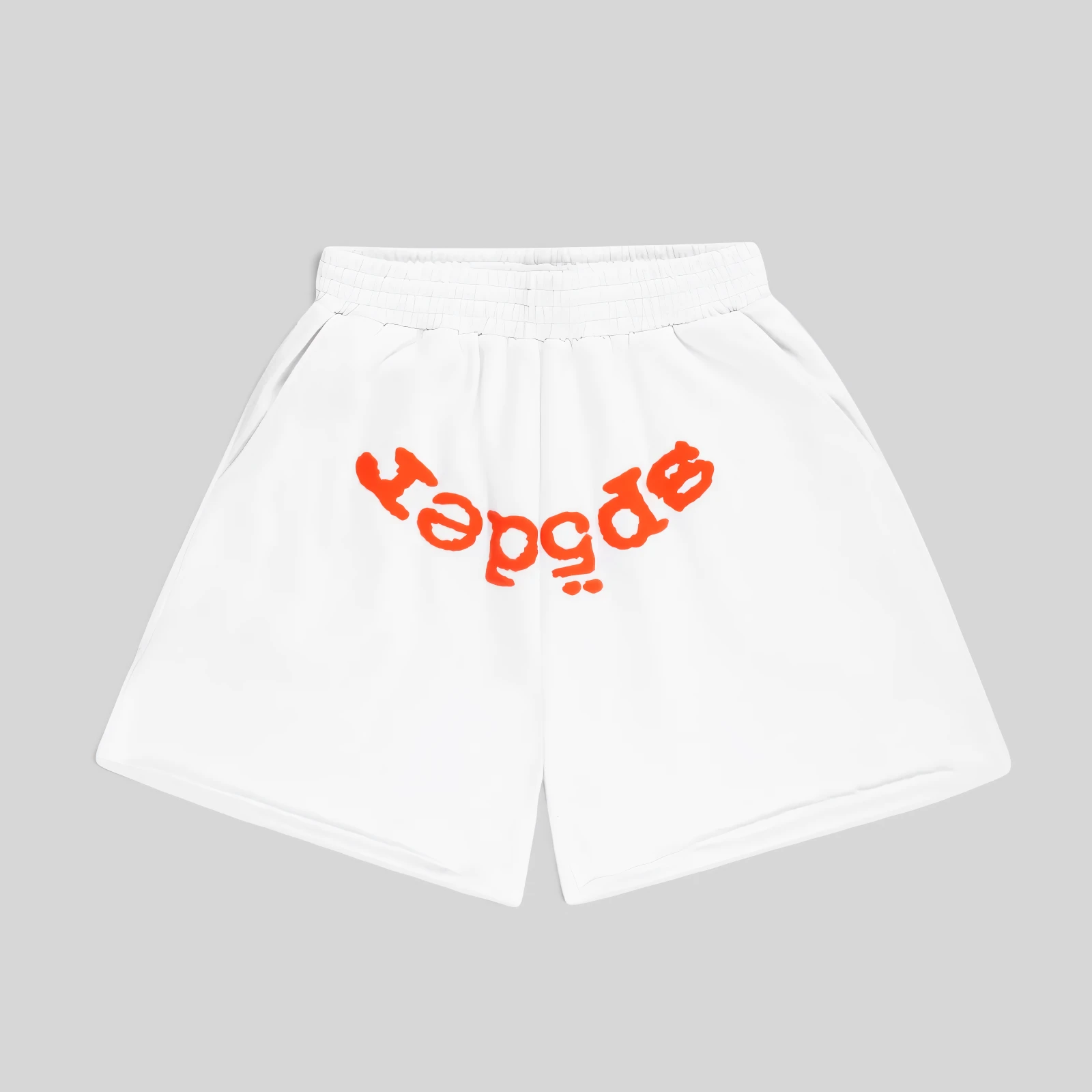 Sp5der OG Web V2 Gradient Sweatshorts in White featuring signature SP5DER graphic print on the front view