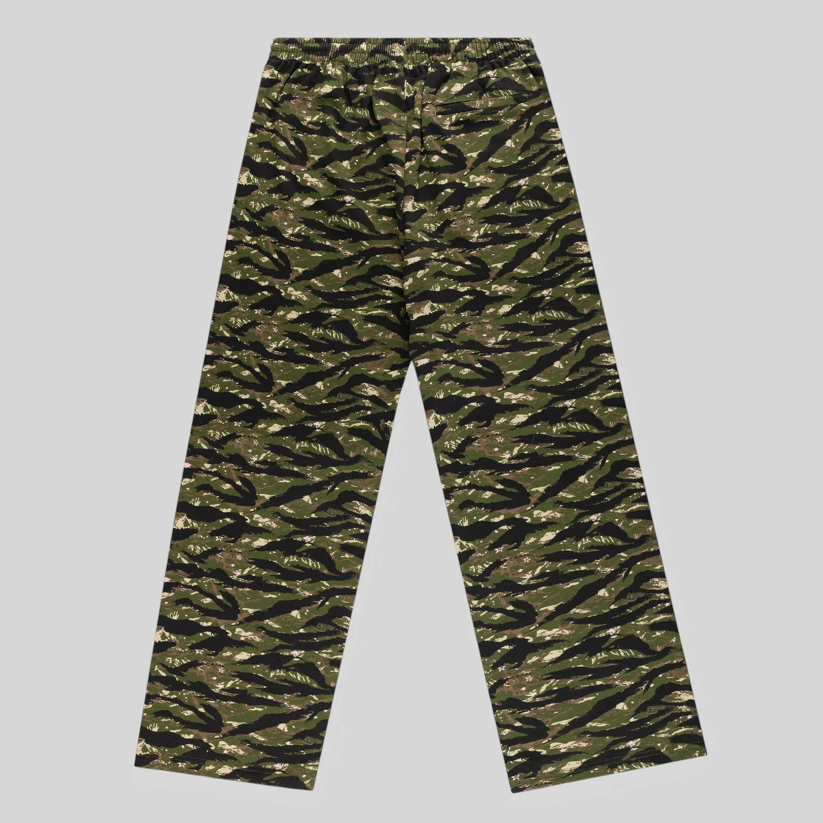 Back view of the Sp5der OG Web V2 sweatpants in a stylish tiger camo pattern made from heavyweight cotton fleece.