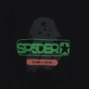 Close-up graphic detail of the Sp5der Oversized Reunion Black Tee featuring vibrant logo branding and design elements.