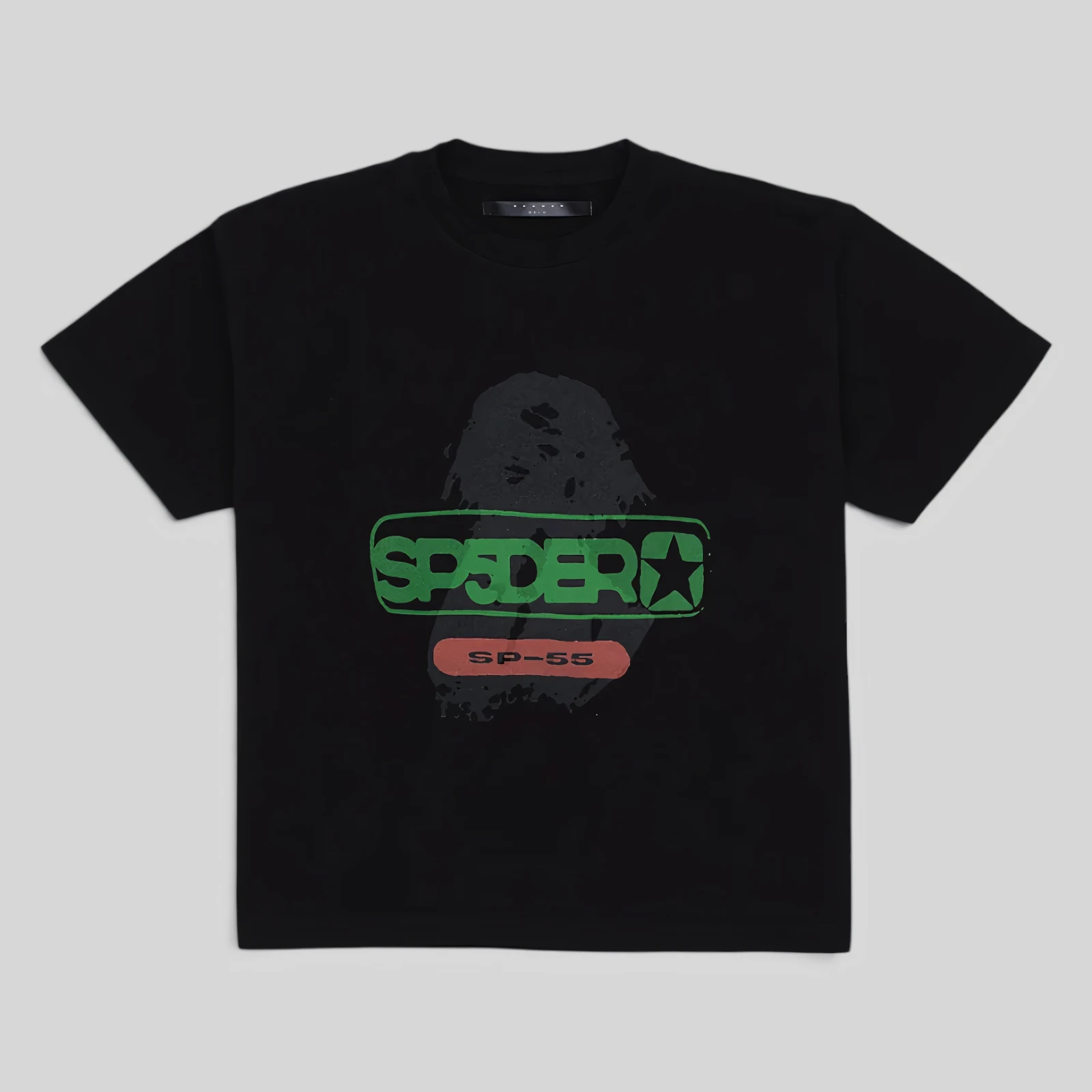 Sp5der Oversized Reunion Tee Black Front View Front view of the Sp5der Oversized Reunion Black Tee featuring a graphic print on premium black cotton jersey fabric.
