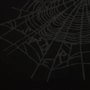 Close-up view of the black Sp5der Phantom OG Web V2 graphic print detail on a 100% cotton streetwear t-shirt.