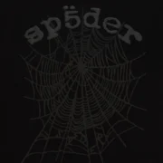 Close-up view of the black Sp5der Phantom OG Web V2 tee featuring the signature spider web graphic print on the front.