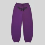Front view of the Sp5der Purple Star OG Web V2 sweatpants, featuring iconic spiderweb graphics on heavyweight cotton.